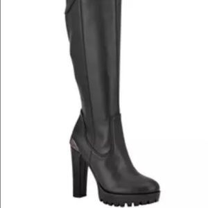 Guess Knee High Black Thick Heel Boots